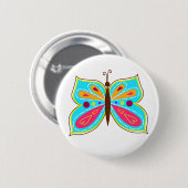 Badge Rond 5 Cm Bouton Papillon Aqua (Devant & derrière)