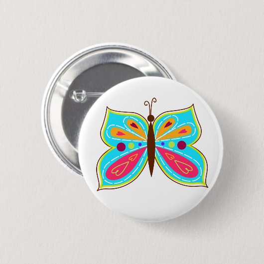 Badge Rond 5 Cm Bouton Papillon Aqua (Devant & derrière)