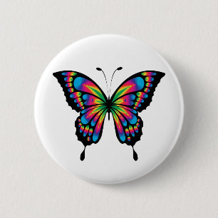 Badge Rond 5 Cm bouton papillon arc-en-ciel
