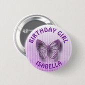 Badge Rond 5 Cm Bouton papillon d'anniversaire personnalisé violet (Devant & derrière)