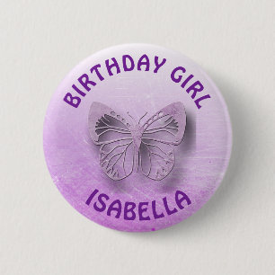 Badge Rond 5 Cm Bouton papillon d'anniversaire personnalisé violet