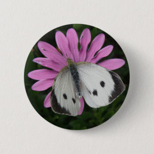 Badge Rond 5 Cm Bouton Papillon et Fleur rose
