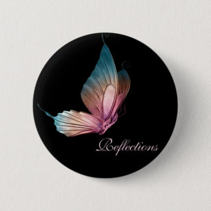 Badge Rond 5 Cm Bouton Papillon Réflexions