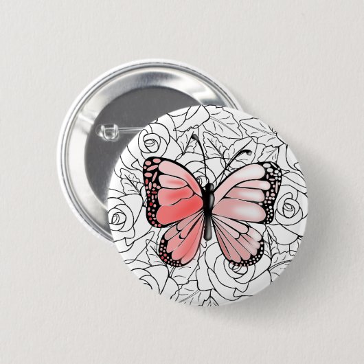Badge Rond 5 Cm Bouton Papillon rose (Devant & derrière)