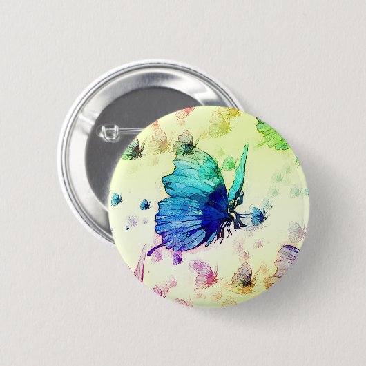 Badge Rond 5 Cm Bouton Papillons d'aquarelle (Devant & derrière)