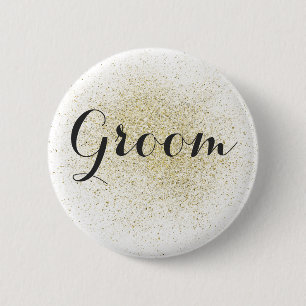 Badge Rond 5 Cm Bouton parties scintillant Gold Groom