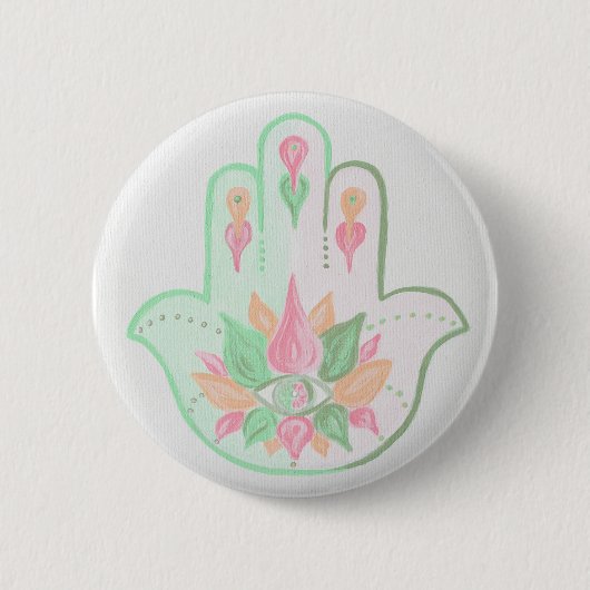 Badge Rond 5 Cm Bouton Pastel Hamsa (Devant)