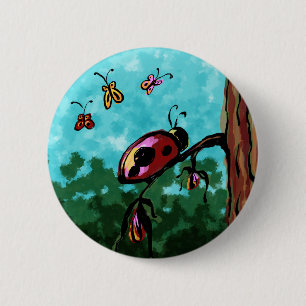 Badge Rond 5 Cm Bouton, Peinture de coccinelle sur une branche