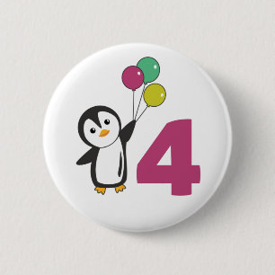 Badge Rond 5 Cm Bouton Penguin 4e anniversaire pour enfants