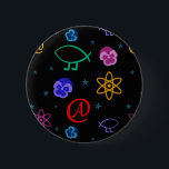 Badge Rond 5 Cm Bouton personnalisable athée de Freethought<br><div class="desc">La couleur d'arrière - plan peut être changée ! Vont customiser > éditent > l'arrière - plan  

 Le motif est des pensées,  des poissons de Darwin,  des symboles atomiques,  de l'athée A et des étoiles. Il est coloré et vibrant.</div>