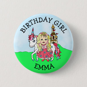 Badge Rond 5 Cm Bouton personnalisé Fille d'anniversaire Princesse