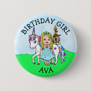 Badge Rond 5 Cm Bouton personnalisé Fille d'anniversaire Princesse
