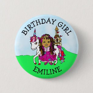 Badge Rond 5 Cm Bouton personnalisé Fille d'anniversaire Princesse