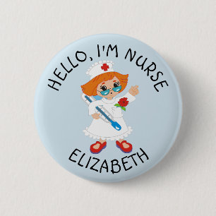 Badge Rond 5 Cm Bouton Personnalisé Hello Im Nurse (Ajouter Un Nom