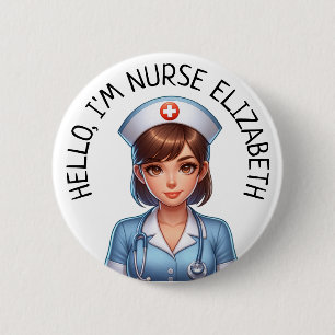 Badge Rond 5 Cm Bouton Personnalisé Hello Im Nurse (Ajouter Un Nom