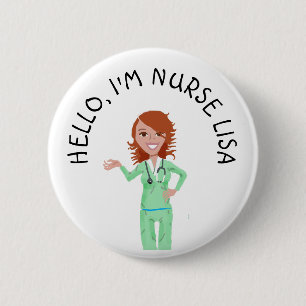 Badge Rond 5 Cm Bouton Personnalisé Hello Im Nurse (Ajouter un nom