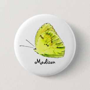 Badge Rond 5 Cm Bouton personnalisé jaune de papillon de soufre