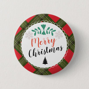 Badge Rond 5 Cm Bouton personnalisé Joyeux Noël Plaid