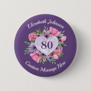 Badge Rond 5 Cm Bouton personnalisé violet 80e anniversaire