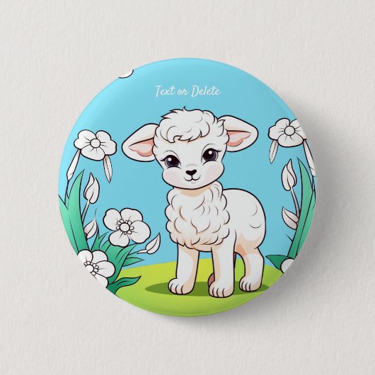 Badge Rond 5 Cm Bouton Petit Agneau (Devant)