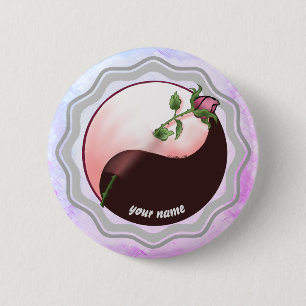 Badge Rond 5 Cm Bouton pin Red Rose Yin yang