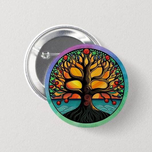 Badge Rond 5 Cm Bouton Pinback de l'arbre de vie (Devant & derrière)