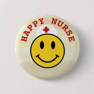 Badge Rond 5 Cm Bouton Pinback de l'infirmière à visage joyeux jau