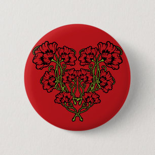 Badge Rond 5 Cm Bouton Pinback rouge Art Nouveau Flower Heart