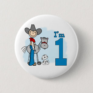 Badge Rond 5 Cm Bouton Pinback Stick Cowboy 1er Anniversaire