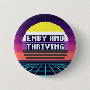 Badge Rond 5 Cm Bouton Pixel Fierté Non Binaire Enby Et Florissant