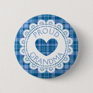 Badge Rond 5 Cm Bouton Plaid bleu grand-mère