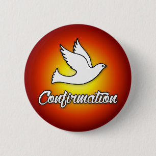 Badge Rond 5 Cm Bouton plein, Colombe religieuse sur fond rouge, C