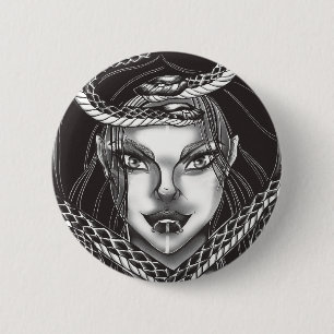 Badge Rond 5 Cm Bouton Portrait de Méduse Gothique Serpent