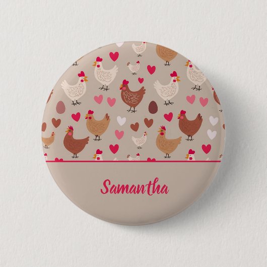 Badge Rond 5 Cm Bouton Poulet et Coeurs (Devant)