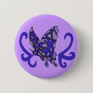 Badge Rond 5 Cm Bouton pourpre-bleu tribal de papillon