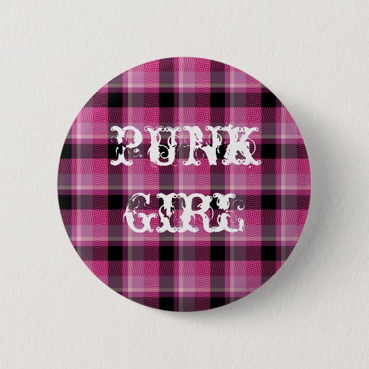 Badge Rond 5 Cm Bouton punk de plaid de rose de noir de fille (Devant)