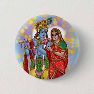 Badge Rond 5 Cm Bouton Radha Krishna