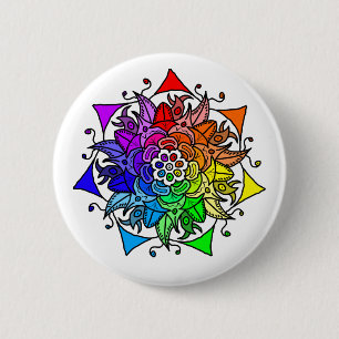 Badge Rond 5 Cm Bouton Rainbow Mandala