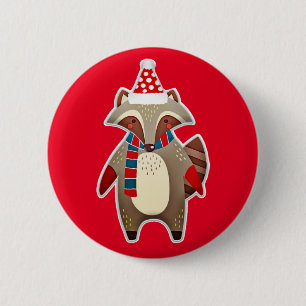 Badge Rond 5 Cm bouton raton laveur de noël