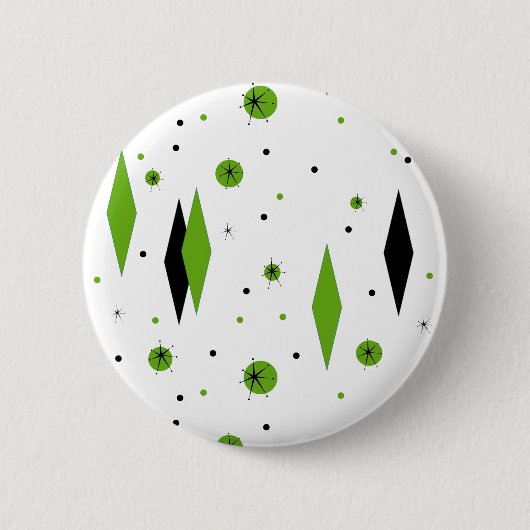 Badge Rond 5 Cm Bouton Retro Green Diamonds & Starbursts (Devant)