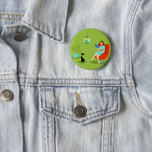 Badge Rond 5 Cm Bouton Retro Lecture femme (En situation)