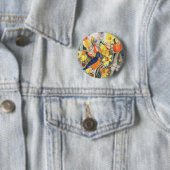 Badge Rond 5 Cm Bouton Robin et Daffodiques (En situation)