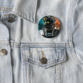 Badge Rond 5 Cm Bouton Robot 3 (En situation)