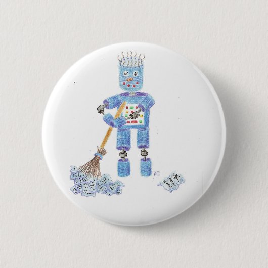 Badge Rond 5 Cm Bouton robot bleu (Devant)