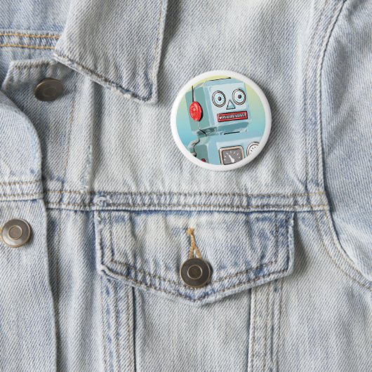Badge Rond 5 Cm Bouton Robot rétro (En situation)