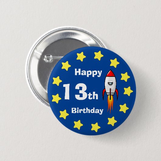 Badge Rond 5 Cm Bouton - Rocketship 13e anniversaire (Devant & derrière)
