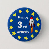 Badge Rond 5 Cm Bouton - Rocketship 3e anniversaire (Devant)