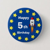 Badge Rond 5 Cm Bouton - Rocketship 5e anniversaire (Devant)