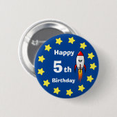 Badge Rond 5 Cm Bouton - Rocketship 5e anniversaire (Devant & derrière)