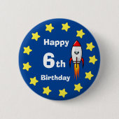 Badge Rond 5 Cm Bouton - Rocketship 6e anniversaire (Devant)